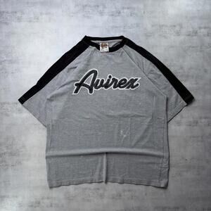 Y2K Grey Avirex Grunge Distressed Skater T-Shirt